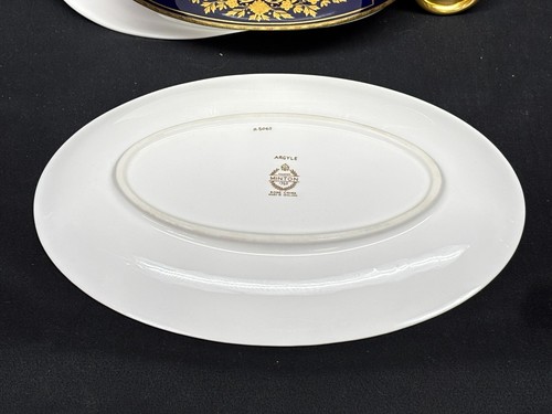 Minton "ARGYLE" Cobalt Blue Encrusted Gold ~ Gravy Boat w/Underplate - 第 7/8 張圖片