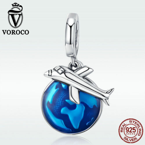 VOROCO 925 Silver Wrold Adventures Dangle Charm With Plane And Blue Enamel Earth - Picture 2 of 8