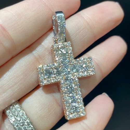 Black Friday Gift For Him Natural Moissanite Cross Charm Pendant 925 Silver - Picture 4 of 8