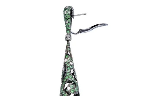 Pave Set Syn Emerald Dangle Earrings 925 Fine Silver Art Deco Elegant Jewelry - Picture 7 of 10
