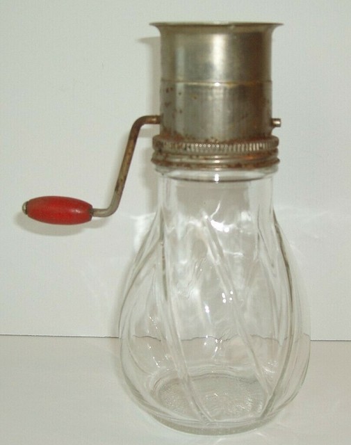 Vintage and Rare Swirled Glass Jar Nut Chopper with Red Wood Handle eBay