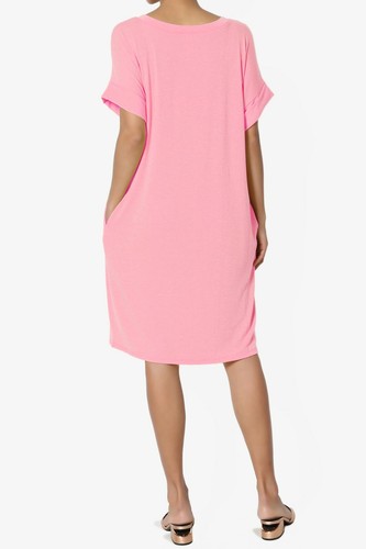 TheMogan S~3XL Rolled Short Sleeve Pocket Boxy Relaxed Jersey Midi T-Shirt Dress - Picture 34 of 187