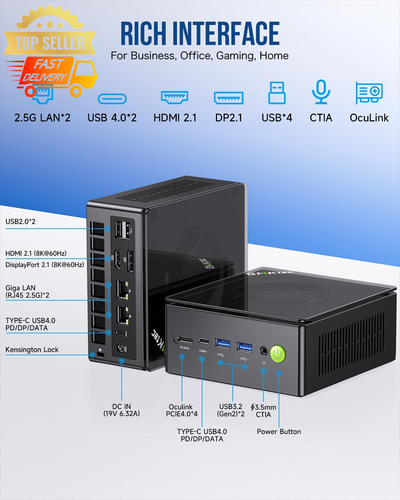 Gaming PC Mini AMD Ryzen 7 8845HS 32GB DDR5 1TB SSD Windows 11 Pro Dual LAN WiFi - Picture 4 of 10