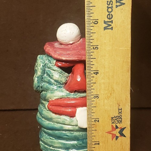 Handgefertigte handgeworfene Steinzeug Keramik glasiert Kitsch Golfer Figur Bock Zahn - Bild 16 von 16