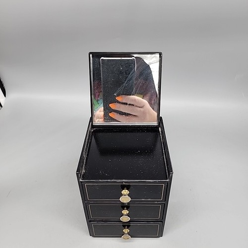 Vintage Japanese Lacquer Jewelry Box Hand Crafted By Otagiri 3 Drawers & Mirror - Picture 2 of 5