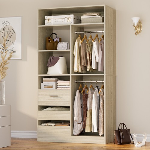 36" Freestanding Closet System With 3 Drawers & 2 Hanging Rods & Storage Shelves - Picture 8 of 25