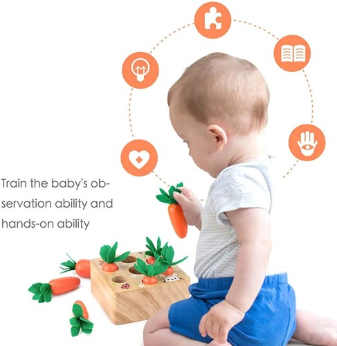 Wooden Pull Carrot Game Kids Toy Sorting Matching Puzzle Educational Montessori - Picture 11 of 39
