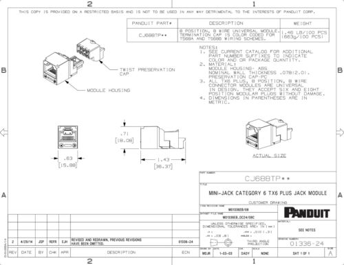 Panduit CJ688TPIG Mini-Com® TX6™ PLUS TP Style UTP Jack Module, Gray (Qty 9) - Picture 2 of 2