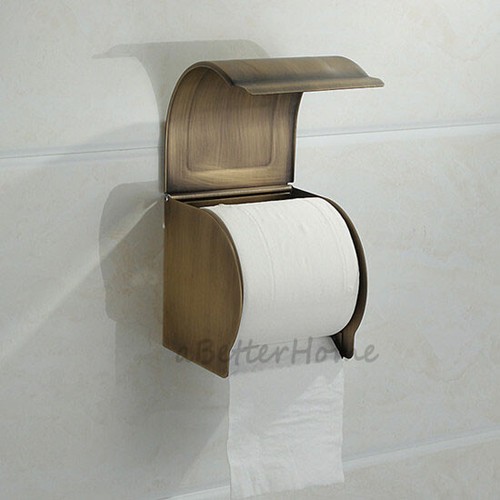 Antique Brass Toilet Paper Roll Holder Wall Mount Waterproof Tissue Storage Box - Picture 3 of 4