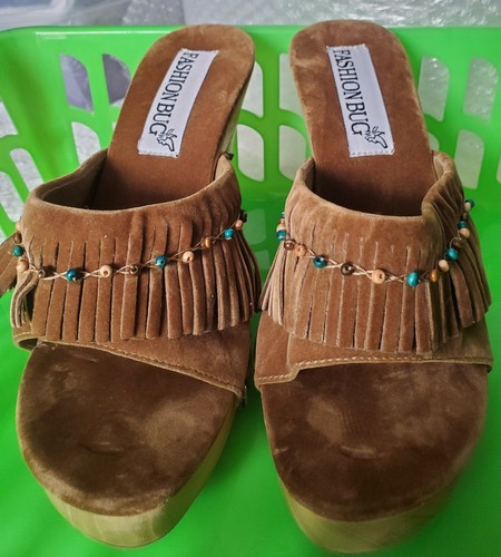 ZAPATOS MUJER ZUECOS PLATAFORMA MADERA MARRÓN TALLA 6 FLECOS/CUENTAS MULTICOLOR TACÓN 3,5 - Imagen 2 de 12
