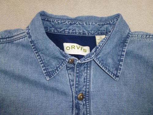 Orvis Shirt Mens Size XL Blue Denim Fleece Lined Jean Chore Shacket Button Up - Picture 14 of 15
