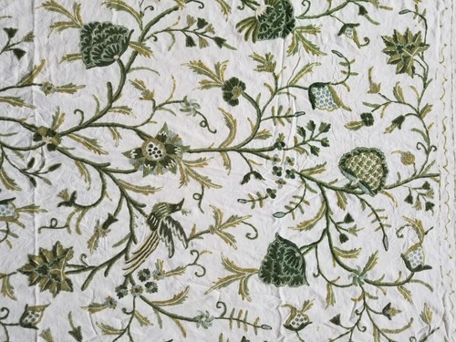 Vintage Kashmiri Crewel Work Hand Embroidered Tree Of Life Bedspread 242x186cm - Picture 5 of 12