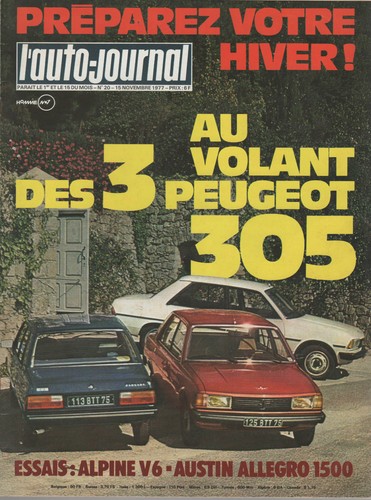 L'AUTO JOURNAL 1977 20 ALPINE A310 V6 PEUGEOT 305 BMW 530 IUS AUSTIN ALLEGRA 150 - Imagen 1 de 2