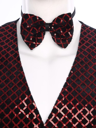Mens Waistcoat Slim Fit Costume Christmas Vest Pointed 70s Halloween V-Neck Tie - Picture 155 of 188