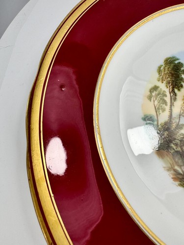 Wunderschöner antiker handbemalter Landschaft Porzellan Teller unmarkiert wahrscheinlich französisch - Bild 3 von 6