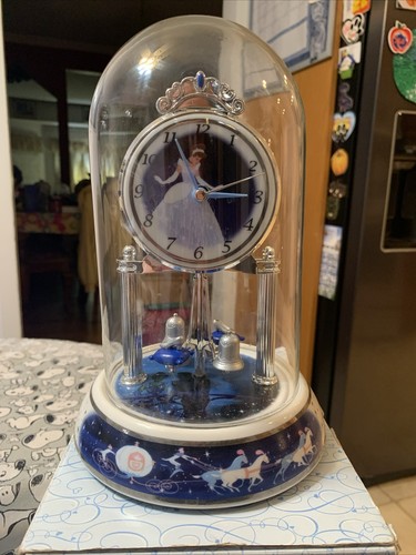 Disney Cinderella in Ball Dress Spinning Pendulum Clock With Glass Dome New - Picture 2 of 18