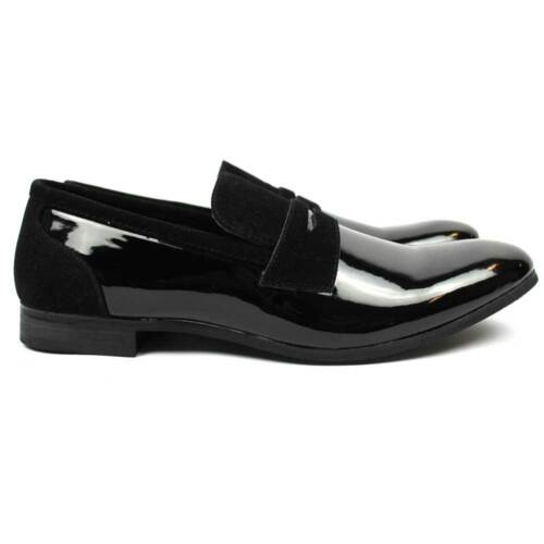 Neu Herren Schwarz Smoking Schuhe Slipper Lack/Wildleder Elegant Schuhe Bradley AZAR - Bild 8 von 36