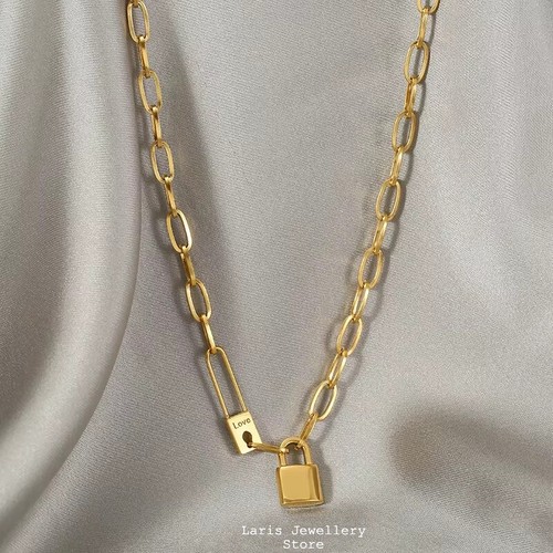 18ct Gold Plated Lock Love Padlock Necklace Statement Choker - Picture 5 of 6