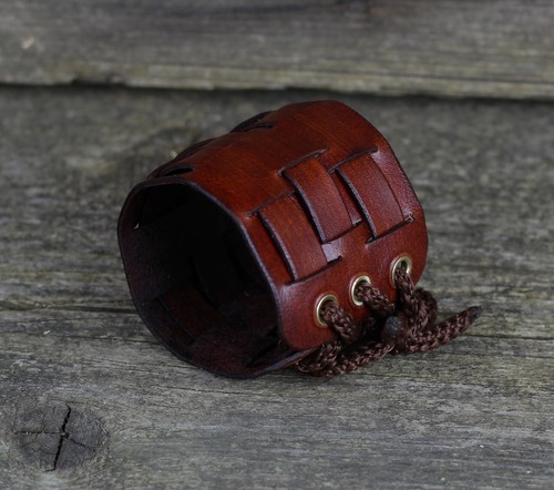 Pulsera de cuero marrón, puño hombre, accesorios mujer. - Imagen 3 de 7