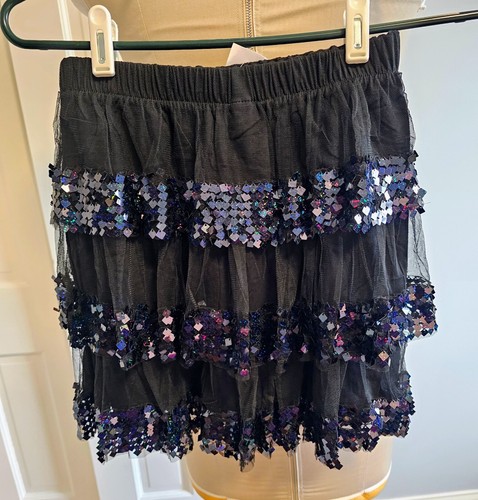NWT Crewcuts Girls Black Tiered Tulle Sequin Skirt Cotton Lining J.Crew Size 10 - Picture 2 of 7