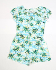 Old Navy Puff Sleeve Jersey Knit Romper Palm Trees Blue Youth Girls L 10/12