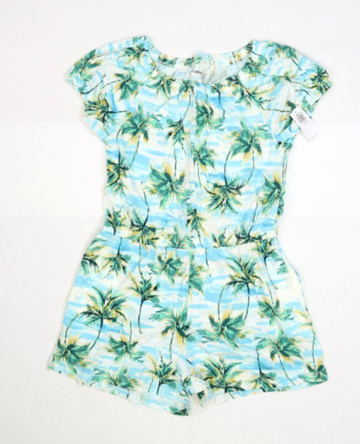 Old Navy Puff Sleeve Jersey Knit Romper Palm Trees Blue Youth Girls L(10/12) - Picture 1 of 9