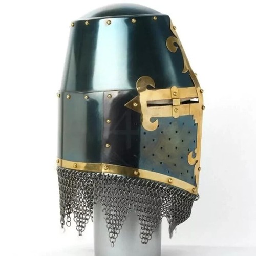 Templar Knight Black Helmet Crusader Chainmail Chainmail Medieval Helmet - Picture 7 of 13