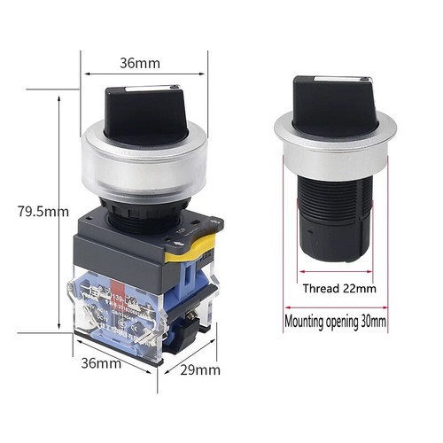 30mm LA38 Rotary Switch 2/3 Positions Selector Switches Self-lock 1 NO 1NC/2 NO - Picture 2 of 15
