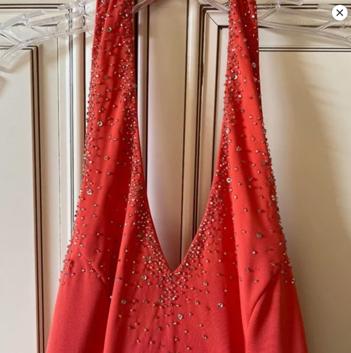 Niki Livas Sexy Coral Orange w/ Silver Beads + Sequins Dress Gown Size 2 - Picture 3 of 6