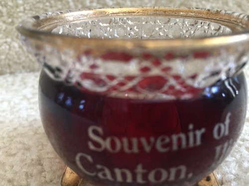 Souvenir Ruby Flash Glass Toothpick Holder w/Gold Canton IL Illinois FREE SHIP - Picture 2 of 8