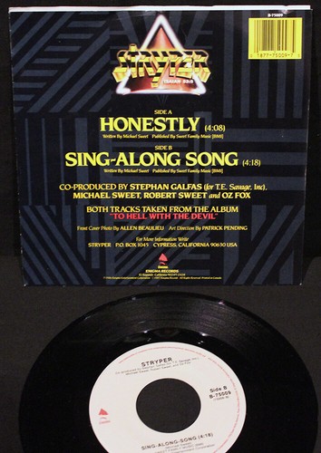 Stryper-Honestly-Sing-Along-Song-Enigma B-75009-Vintage 1986 45 With Pic Sleeve! - Picture 2 of 2