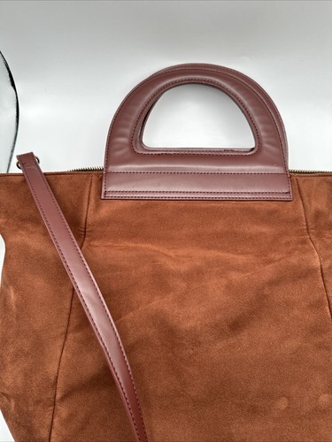 Anthropologie Brown Tote Bag Top Handle Crossbody Strap - Picture 9 of 15