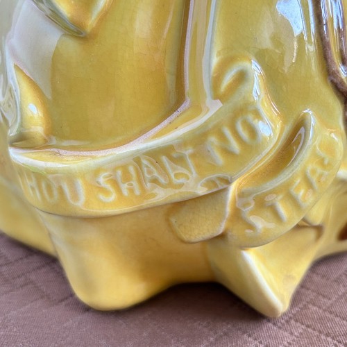 Vintage Red Wing Cookie Jar " Thou Shalt Not Steal" Yellow Friar Tuck 1940's - Picture 6 of 9