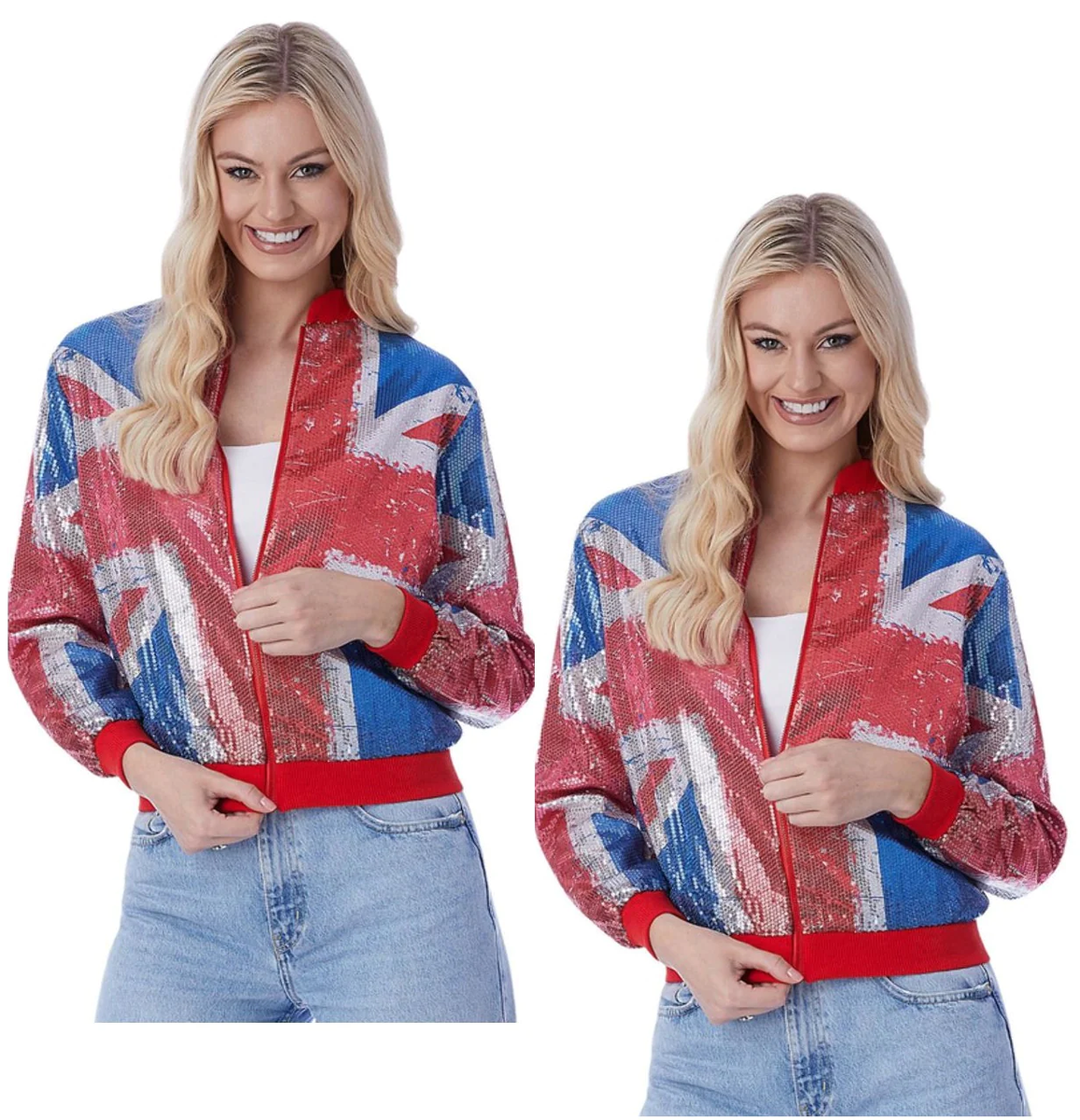 Union Jacket Sequin Bomber Adult Blue Union Jacket Sequin Bomber Adult Blue