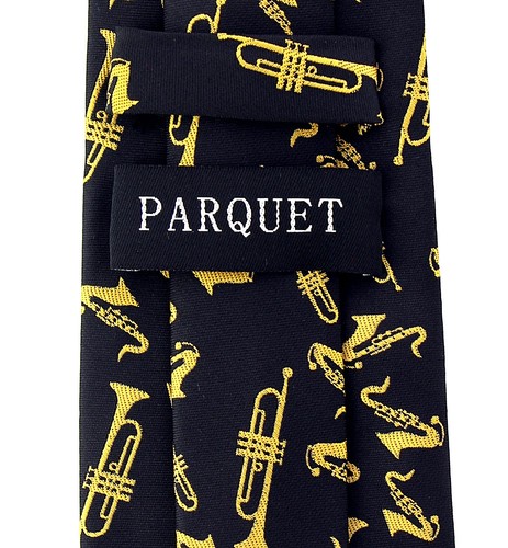 Brass Music Men's Necktie Music Instrument Sax Trumpet Musician Black Neck Tie - Picture 2 of 2