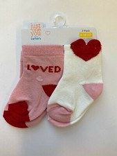 Carter' Just one you Baby Girls' 2pk Valentine's Day Heart Crew Socks 6-12M