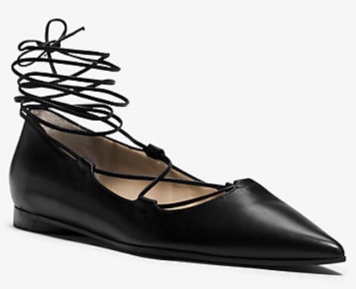 NEW Michael Kors “Kallie” Leather Lace Up Flats Black w Silver Details Size:8.5M - Picture 5 of 12