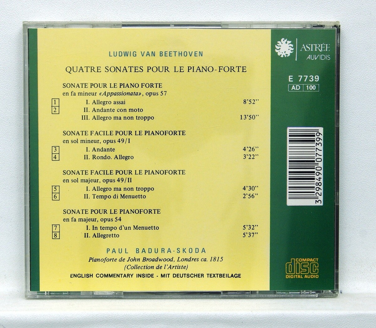 PAUL BADURA-SKODA - BEETHOVEN pianoforte sonatas ASTREE CD