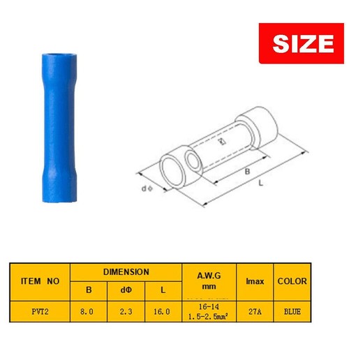 50-300PCS Insulated Straight Butt Wire Connectors Electrical Crimp Terminals - Picture 8 of 11