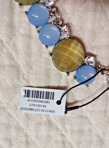 WHITE HOUSE BLACK MARKET NECKLACE, STATEMENT, CHUNKY, BLUE, GREEN, RHINESTONES - Picture 5 of 8