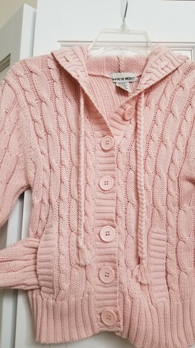 SWEATER PROJECT Jr Girls Pink Hoodie Sweater Cable Knit Long Sleeve Sz. M NWOT - Picture 2 of 4