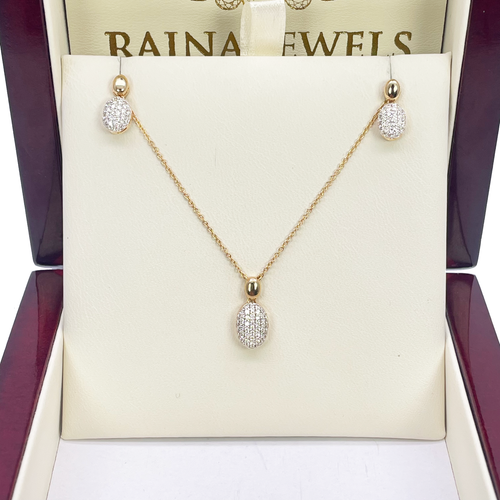 18ct Yellow Gold Diamond Oval Necklace Stud Earrings Matching Set 0.53ct - Picture 15 of 33