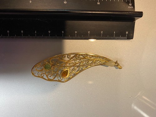 11 Grams~Designer 18K Gold Broach w/2 Stones(7.5cm) - Picture 5 of 6