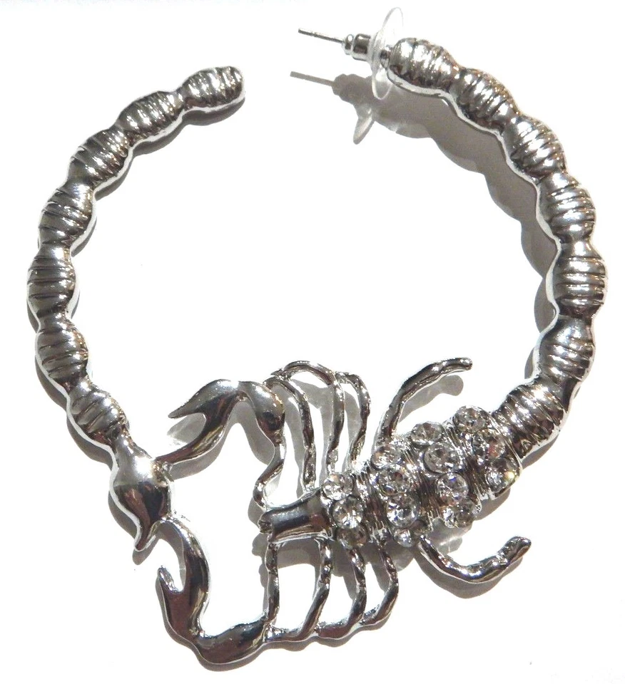 ENORMES PENDIENTES DE ARO EN FORMA DE ESCORPIÓN plata cristal estrás insecto punk glam 5V Foto 3 de 4