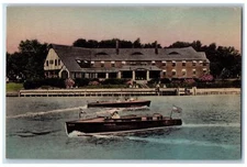 c1940 St Clair Inn Motor Boat St Clair Michigan MI Vintage Hand-Colored Postcard