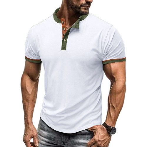 Mens Solid Turn Down Collar Short Sleeve T-shirt Summer Business Work Blouse Top - Picture 3 of 22