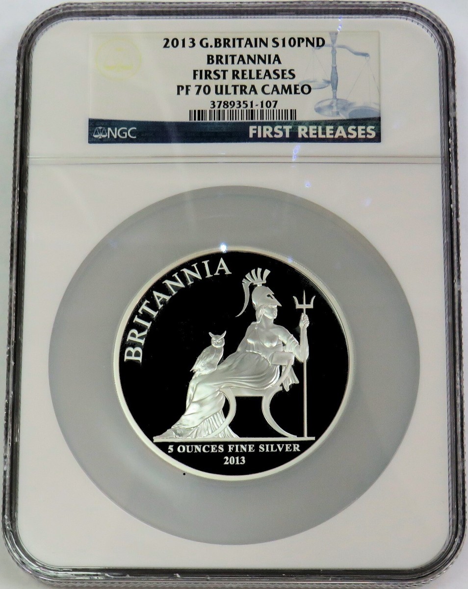 2013 SILVER GREAT BRITAIN 10 POUNDS BRITANNIA 5oz PROOF NGC