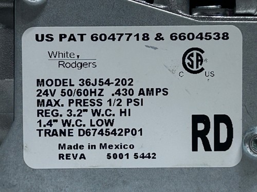 Emerson White Rodgers Manifold Gas Valve VAL09031, 36J54-202, 24V, 1/2 PSI - Picture 6 of 6