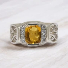 Citrine Cushion Cut Gemstone With 925 Sterling Silver Ring For Men's #866 *