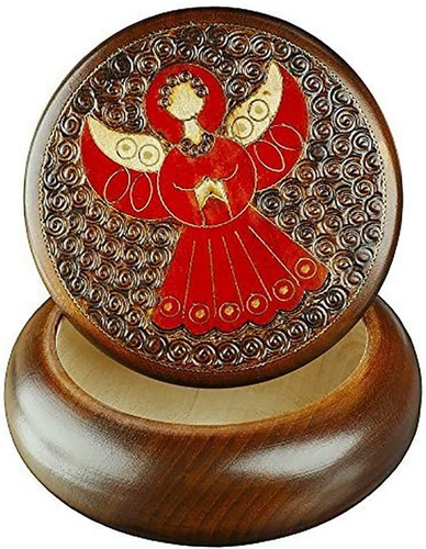 RED ANGEL Round Wood Box Handmade Jewelry Keepsake Made in Poland  - Picture 2 of 3